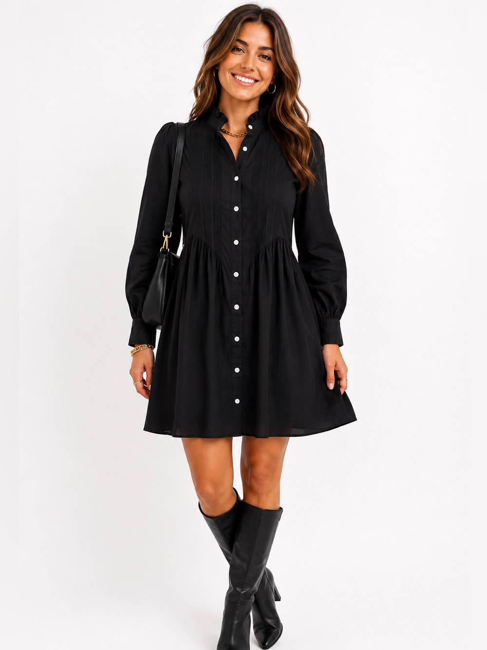 Trovata Birds of Paradis
Olive Black Cotton Pintuck Buttondown Dress small